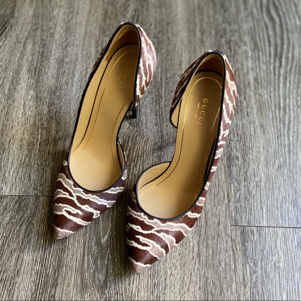 Gucci Brown and Cream Zebra-Print Pointed-Toe Stilettos - Picture 4 of 16